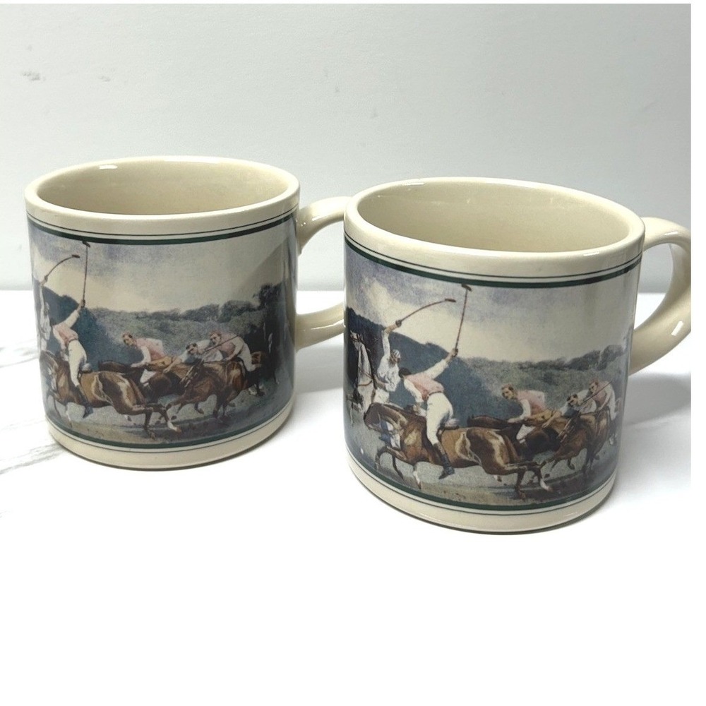 Polo Ralph Lauren Thoroughbred Horse Ceramic 2 Mugs Vintage 1988 Japan